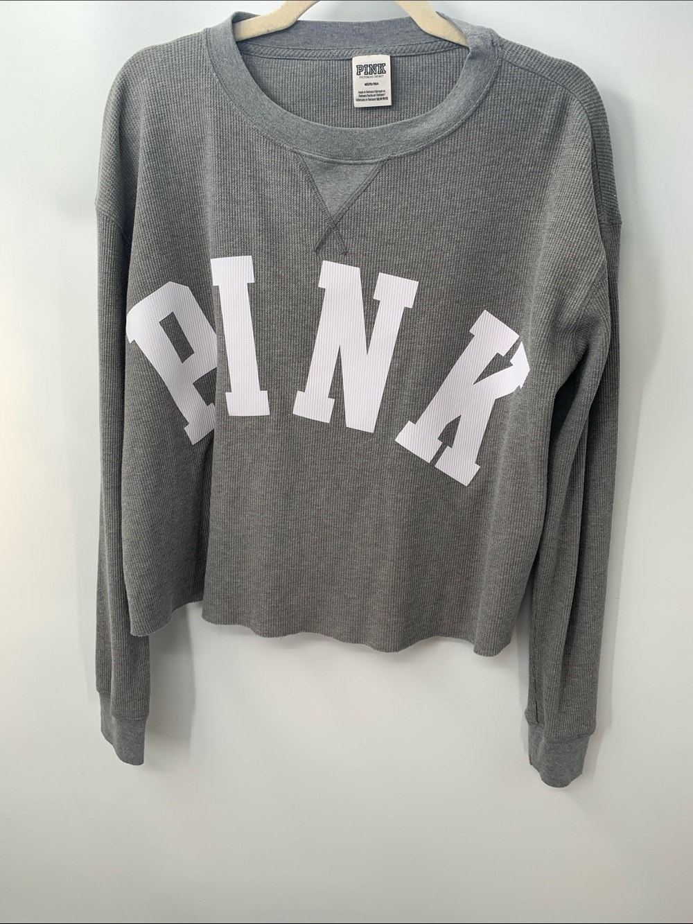 PINK Victoria's Secret Gray Waffle-Knit Logo Pullover